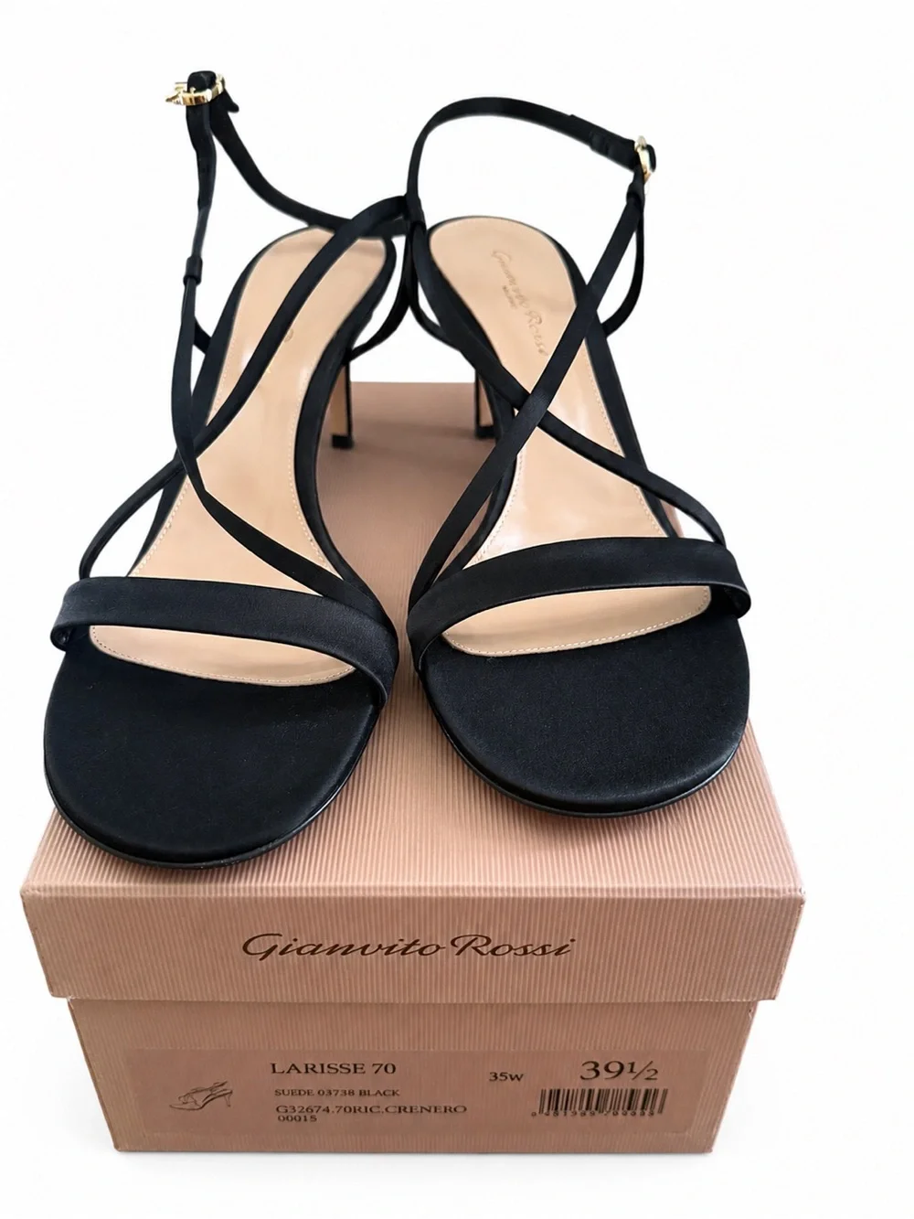 Gianvito Rossi Larisse 70 Black Satin Strappy Sandals Heels  $895 NEW 39.5